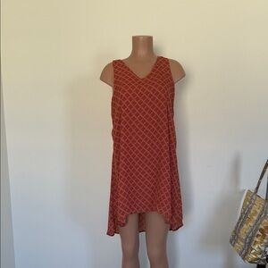 Chic Sleeveless Red Pattern Dress size medium pink brown
